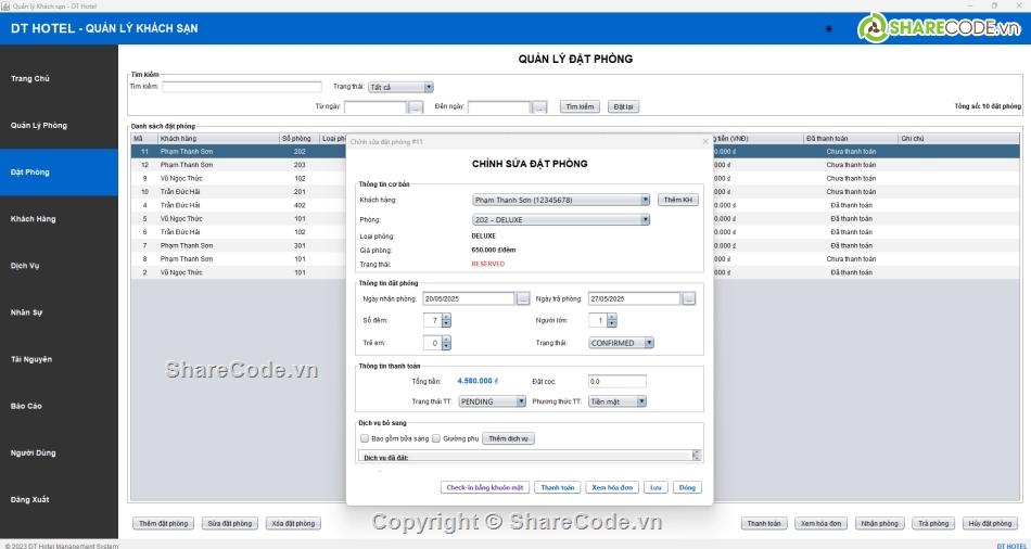 ứng dụng quản lý khách sạn,Code phần mềm quản lý,java swing quản lý khách sạn